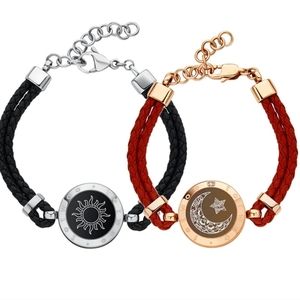 Sun&moon Smart Vibration Bracelets with Braided Leather Rope(Black+Red)